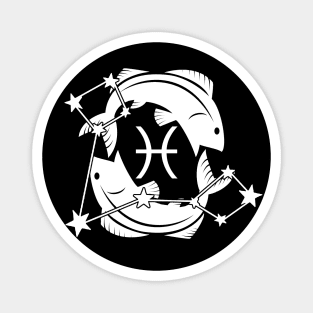 Pisces - Zodiac Astrology Symbol with Constellation and Fish Design (Symbol Only - White on Black Variant) Magnet